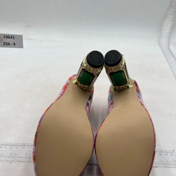 FSJ Women Stylish Closed Toe Rhinestone Emerald Chunky High Heel Pumps - Picture 7 of 8